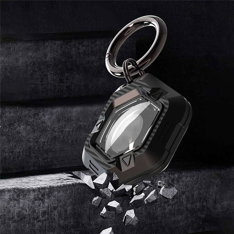 For Apple AirTag Locator Carbon Fiber Pattern Shockproof Case Protective Cover with Hanging Buckle