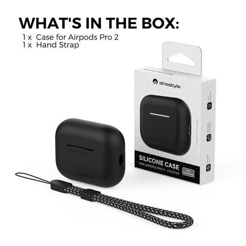 AHASTYLE PT187 For Apple AirPods Pro 2 Bluetooth-compatible Earphone Silicone Case Earbud Charging Case Protective Cover with Hand Strap