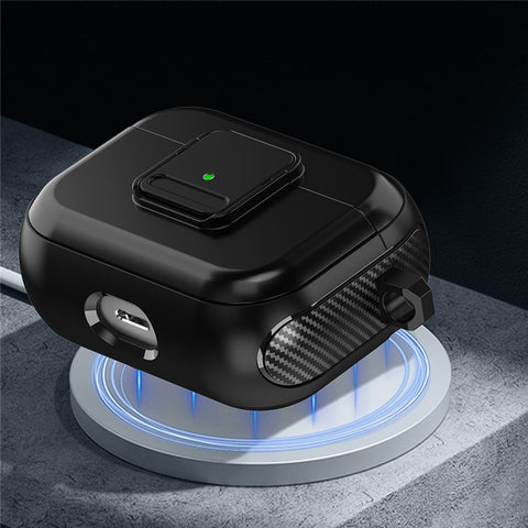 Magnetic Case for Apple AirPods Pro , Buckle Design Bluetooth-compatible Earphone TPU Cover with Carabiner