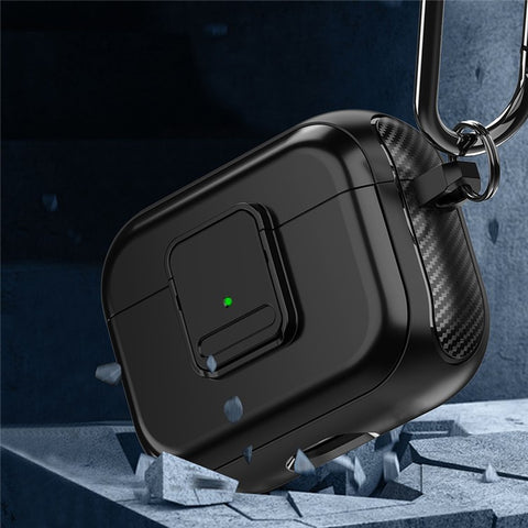 Magnetic Case for Apple AirPods Pro , Buckle Design Bluetooth-compatible Earphone TPU Cover with Carabiner
