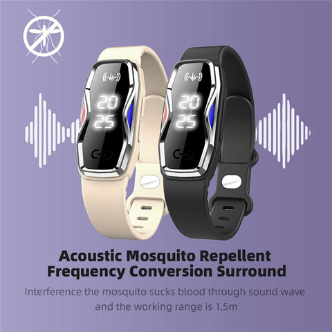 DIROSE F1 Pro Rechargeable Electronic Wristband Ultrasonic Mosquito Repellent Bracelet with Battery Display