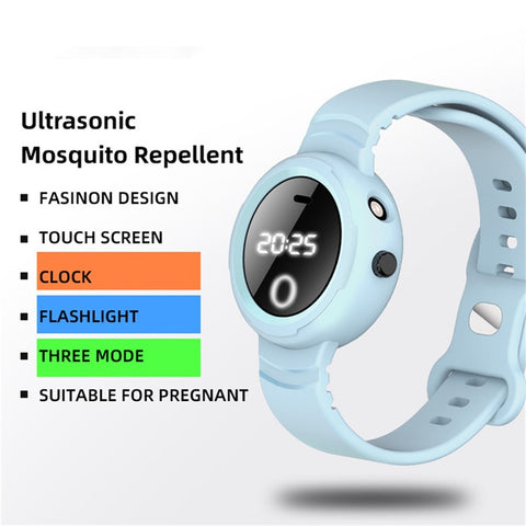 DIROSE F2 Touch Screen Electronic Smart Wristband Ultrasonic Mosquito Repellent Bracelet with Flashlight