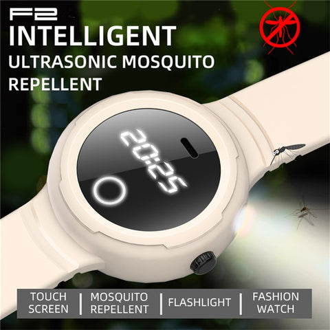 DIROSE F2 Touch Screen Electronic Smart Wristband Ultrasonic Mosquito Repellent Bracelet with Flashlight