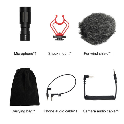 PULUZ PU3044 Professional Interview Microphone with Shock Mount for DSLR Camera / Smartphone / Tablet
