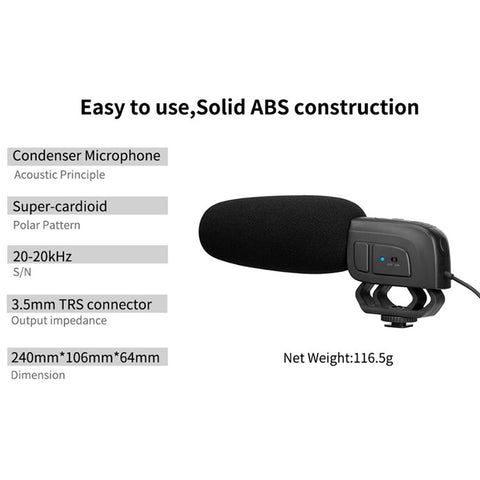 BOYA BY-M17R Condenser Microphone for DSLR Camera Vlog Video Recording Mic with 1 / 4" Adapter