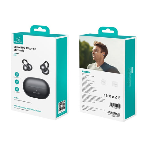 USAMS Echo R02 Clip-On Earphones Bluetooth-Compatible 5.3 Music Headset 25H Playtime