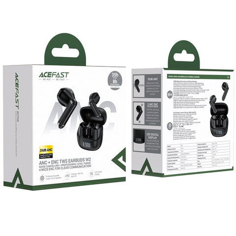 ACEFAST W2 TWS Bluetooth-Compatible Earbuds Active Noise Cancelling Earphones with LED Display Charging Case