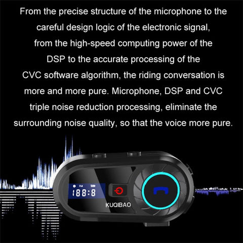 KUQIBAO Moto Interphone Helmet Bluetooth-compatible Headset Motorcycle Intercom Waterproof Headphone (with Hard Microphone)