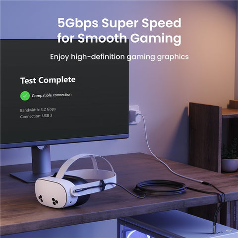 KIWI DESIGN QC-8U 5m Link Cable for Meta Quest 3 / 3S / 2 / Pro / PICO 4 , 18W Fast Charging Data Cord