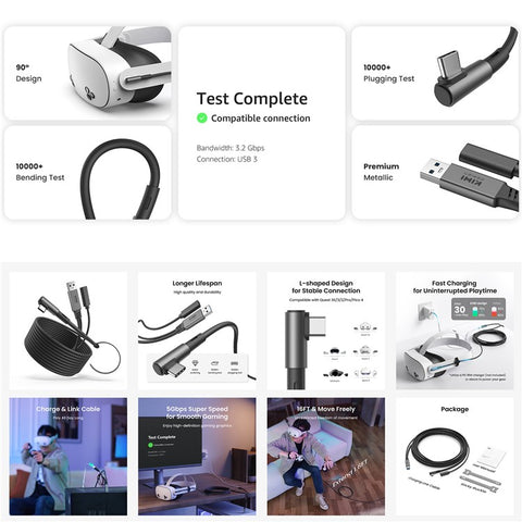 KIWI DESIGN QC-8U 5m Link Cable for Meta Quest 3 / 3S / 2 / Pro / PICO 4 , 18W Fast Charging Data Cord