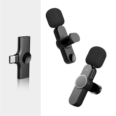 2Pcs Wireless Lavalier Microphone Live Streaming Lapel Clip Mic with Type-C Receiver