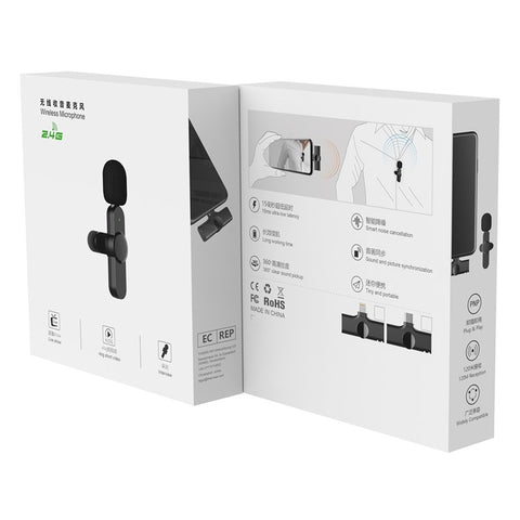 2Pcs Wireless Lavalier Microphone Live Streaming Lapel Clip Mic with Type-C Receiver