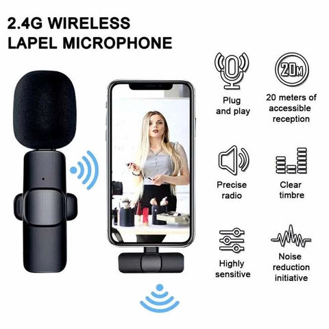 K1 Clip Microphone 2.4G Wireless Lapel Mic with Type-C Receiver for Mobile Phone Live Stream Interview Short Video
