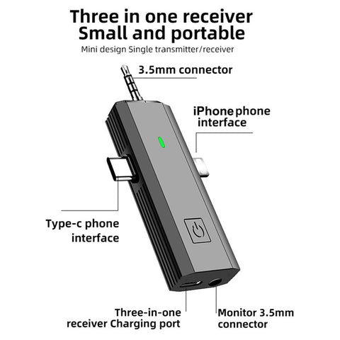 S17 For iPhone+Type-C+3.5mm AUX 3-In-1 Wireless Lavalier Microphone for Cell Phones, Cameras