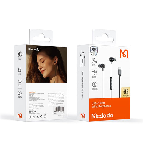 MCDODO HP-5830 USB C Digital Audio Earphones with RGB Lights Type C Wired Earbuds