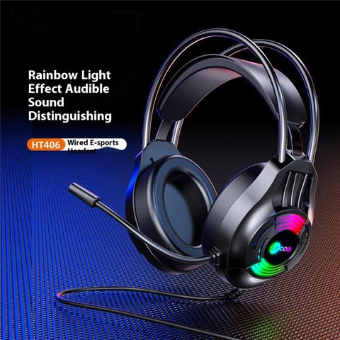 LENOVO LECOO HT406 LED Light Over-Ear Headphone Wired Gaming Headset with Microphone