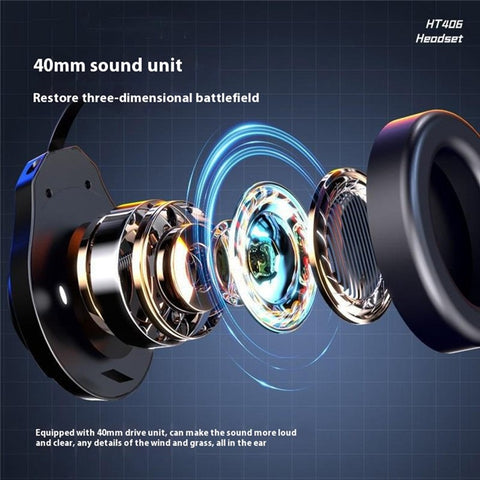 LENOVO LECOO HT406 LED Light Over-Ear Headphone Wired Gaming Headset with Microphone