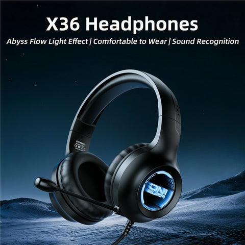 ONIKUMA X36 Gaming Headset 40mm Drivers USB / 3.5mm Wired Headphones with Microphone / LED Light for PC