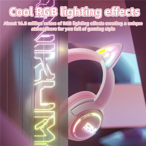 ONIKUMA GT838 Cat Ear Gaming Headset Triple Mode RGB Light Wireless Over-Ear Headphone with Mic