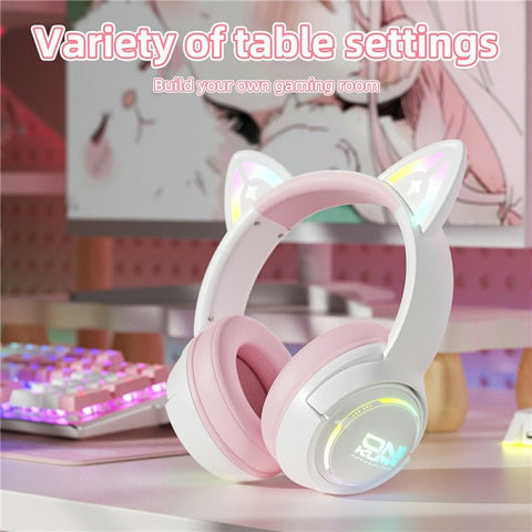 ONIKUMA GT838 Cat Ear Gaming Headset Triple Mode RGB Light Wireless Over-Ear Headphone with Mic