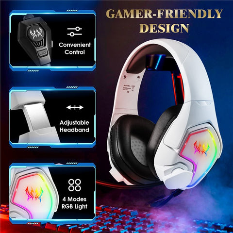 KOTION EACH G3000 For PS4 / PS5 / PC Gaming Headset RGB Light Wired Headphone with Splitter Cable