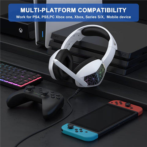 KOTION EACH G6000 For PS5 Computer Gaming Headset LED Light Wired PC Headphone with Microphone