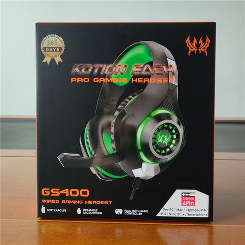 KOTION EACH GS400 LED Light Gaming Headset Wired Over-Ear Headphone with Audio Adapter Cable for PC / PS4 / PS5