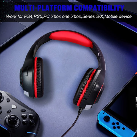 KOTION EACH GS400 LED Light Gaming Headset Wired Over-Ear Headphone with Audio Adapter Cable for PC / PS4 / PS5