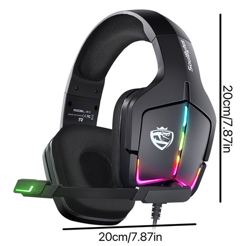 KOTION EACH S12 For PC / PS4 / PS5 Gaming Headset Rotatable Microphone Wired RGB Headphone with Adapter Cable
