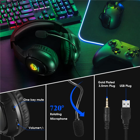 KOTION EACH S20 Gaming Headset LED Light Deep Bass Wired Headphone for PC / PS4 / PS5 with Adapter Cable