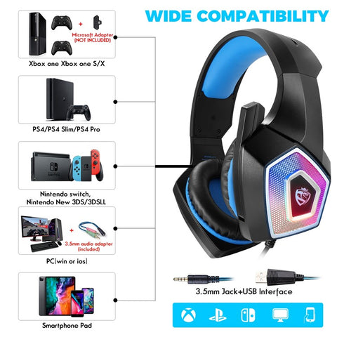 KOTION EACH V-1 Gaming Headset RGB Light Wired Computer Headphone with Adapter Cable