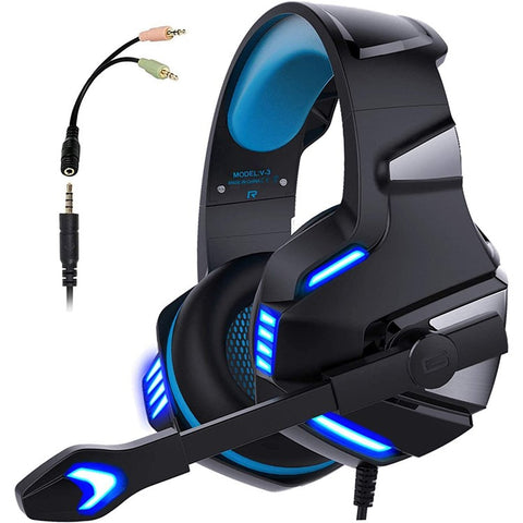 KOTION EACH V-3 Wired Gaming Headset for PS4 / PS5 LED Light Heavy Bass Over-Ear Headphone with Adapter Cable