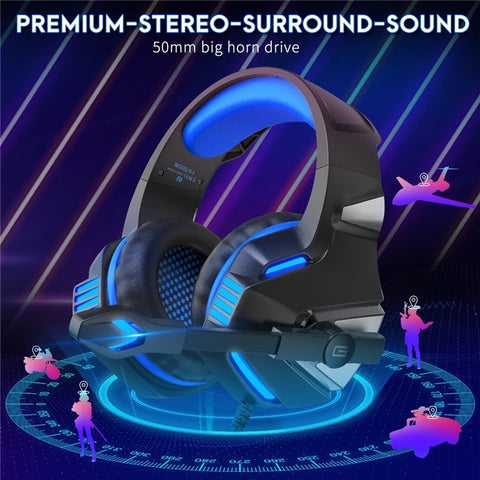 KOTION EACH V-3 Wired Gaming Headset for PS4 / PS5 LED Light Heavy Bass Over-Ear Headphone with Adapter Cable