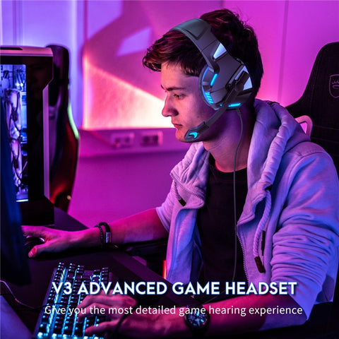 KOTION EACH V-3 Wired Gaming Headset for PS4 / PS5 LED Light Heavy Bass Over-Ear Headphone with Adapter Cable