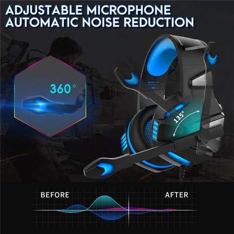 KOTION EACH V-3 Wired Gaming Headset for PS4 / PS5 LED Light Heavy Bass Over-Ear Headphone with Adapter Cable