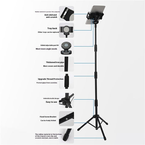 JYX-008 Universal 4.7-14inch Mobile Phone Tablet Holder Floor Stand Metal Retractable Tripod Bracket