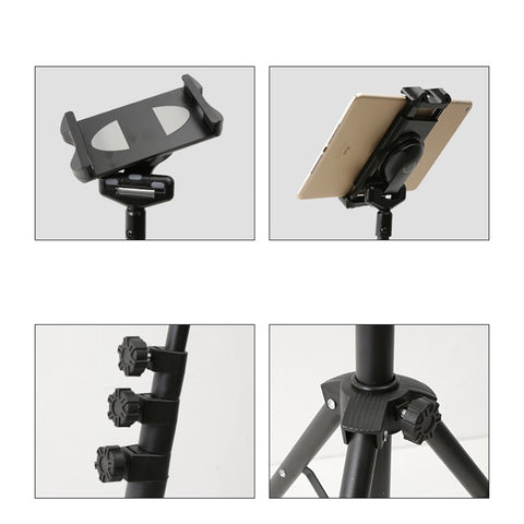 YX-LP018 Universal Mobile Phone Tablet Holder Floor Stand Metal 360° Rotating Retractable Tripod Bracket