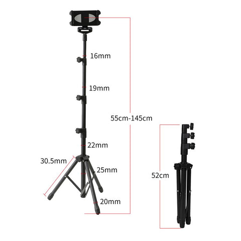 YX-LP018 Universal Mobile Phone Tablet Holder Floor Stand Metal 360° Rotating Retractable Tripod Bracket