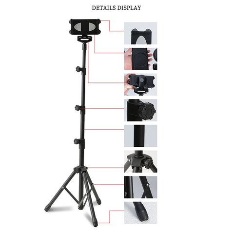YX-LP018 Universal Mobile Phone Tablet Holder Floor Stand Metal 360° Rotating Retractable Tripod Bracket
