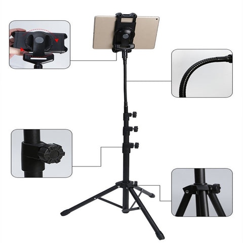4.7-12.9 inch Mobile Phone Tablet Holder Floor Stand 360 Degrees Rotating Adjustable Height Tripod Bracket