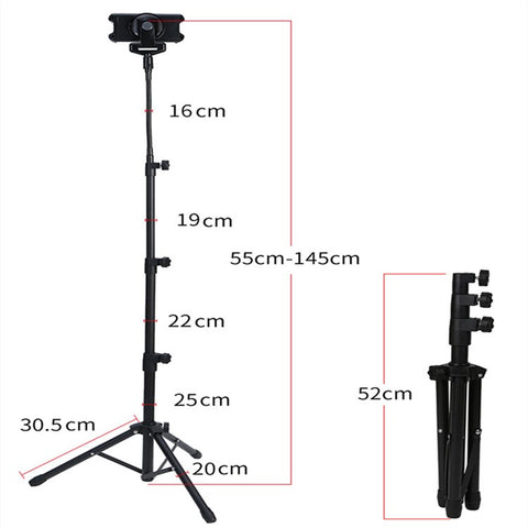 4.7-12.9 inch Mobile Phone Tablet Holder Floor Stand 360 Degrees Rotating Adjustable Height Tripod Bracket