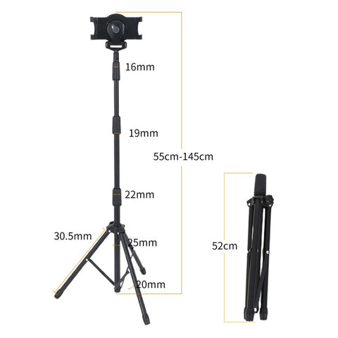 JY306V8 Tablet Tripod Stand Height Adjustable Stand Holder 360-degree Rotating Mount Stand for 7''-10.5'' Tablets and Phones