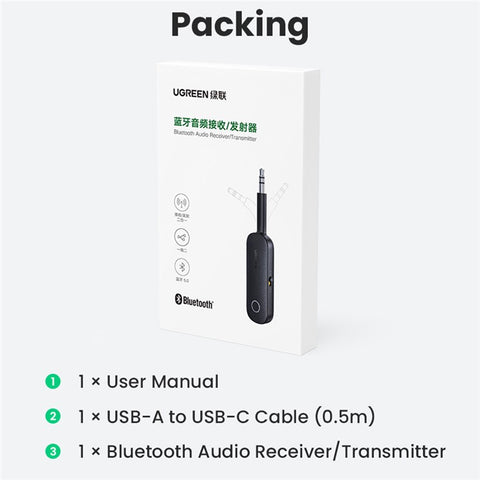 UGREEN 2-in-1 Bluetooth-compatible 5.0 Transmitter Receiver 3.5mm Stereo AUX Adapter for Earphones TV Car Audio