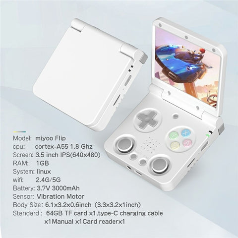 AMPOWN Miyoo Flip V2 3.5 Inch IPS Screen Handheld Game Controller Linux Onion OS Video Game Console, with 128G Memory Card
