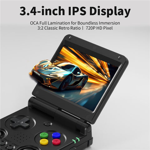 AMPOWN RG34XXSP 3.4 Inch IPS Screen Retro Handheld Game Console Foldable Wireless Gamepad, with 64G + 128G TF Card