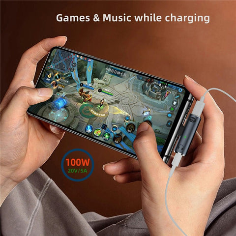 UC-075-PD Type-C to 3.5mm Audio DAC AUX Music + 100W PD Power CS201 Chip Adapter for Laptop Tablet Phone