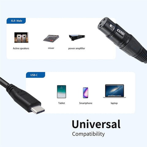 JUNSUNMAY 1m Type-C Male to XLR Male Cable Microphone Audio Adapter for Mobile Phones  /  Tablets  /  Laptops  /  Computers