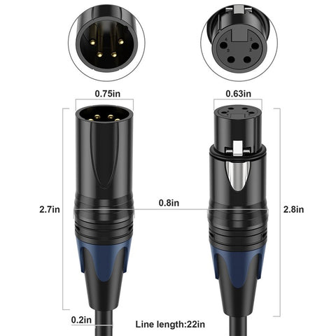 JUNSUNMAY 1.8m XLR Cable 4-Pin Male to Female Audio Adapter Extension Cord for Video Cameras / Stage Lights / Mixers