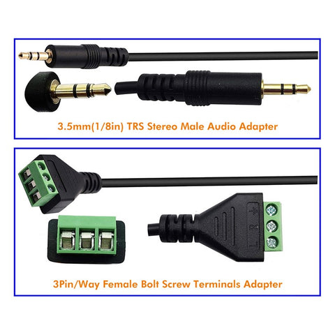 JUNSUNMAY Solder-Free 3.5mm Stereo Male to 3-Pole Terminal Audio Adapter Cable (Green)