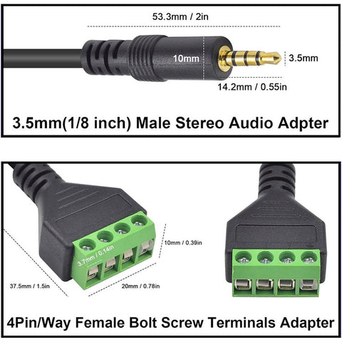JUNSUNMAY 3.5mm Stereo Male to 4-Pole Terminal Block Audio Connector Cable Solderless Audio Cord (Green)